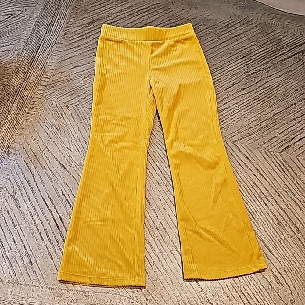 Velour ribbed yellow pants girls size S  7/8